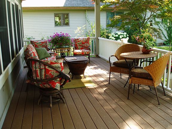 Summertime view of lakeside porch