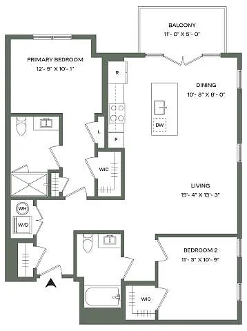 Floor plan 2 Bed 2 Bath-B3-B Mason East