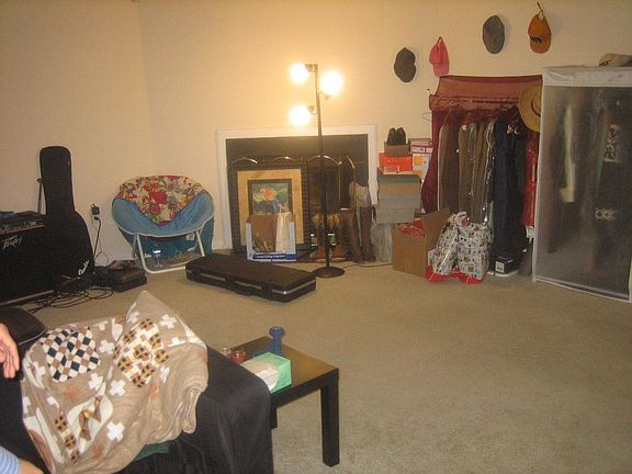 Finished basement with fireplace