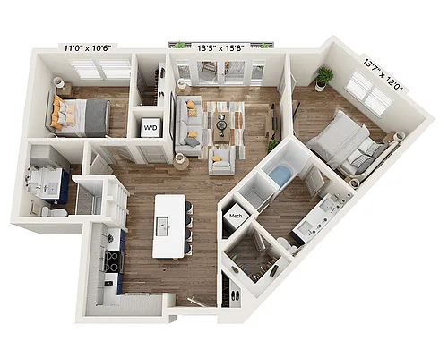Floor plan Two Bedroom B2A-III