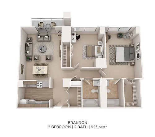 Floor plan Two Bedroom 2 Bath- 925 sqft