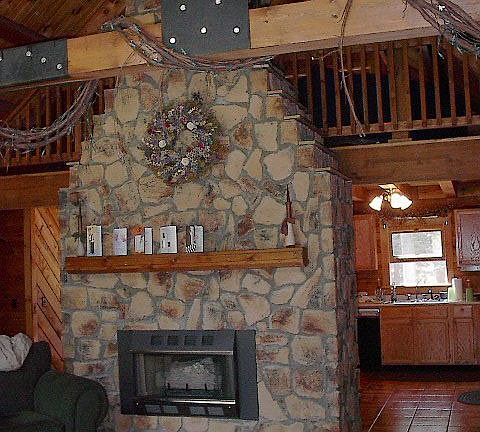 stone fireplace in great room