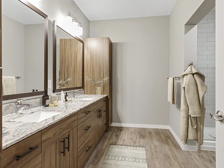 Upstairs Bathroom with Large Vanity and Built-In Storage