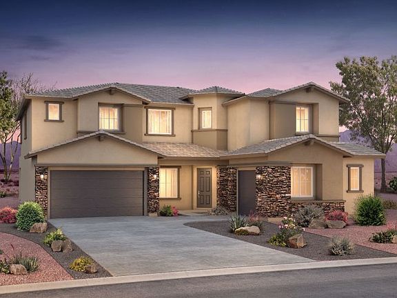 Our Cimarron Elevation B has darker color pitched tile roof and stone exterior for the perfect look.