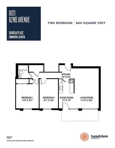 Floor plan 2 Bedroom, 1 Bathroom