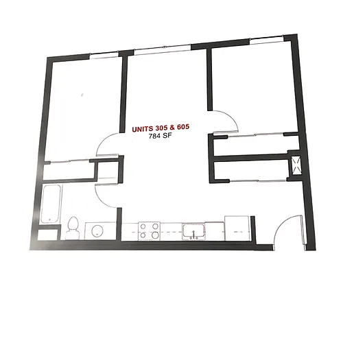 Floor plan 2 Bedroom 1 Bath