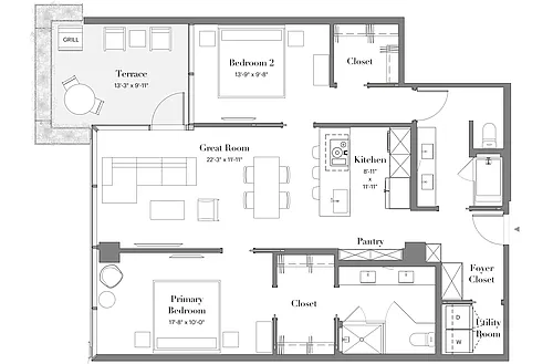 Floor plan 03 | 2B-07 | 2 Bed | 2 Bath
