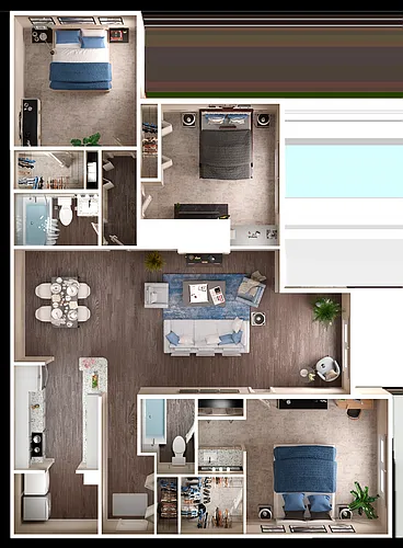 Floor plan 3 Bed, 2 Bath A