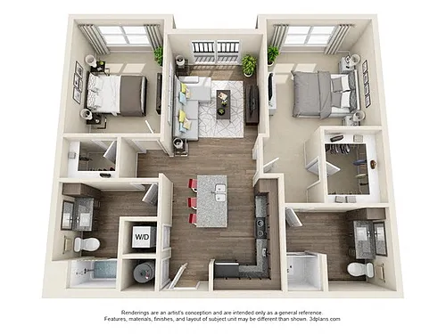 Floor plan 2 Bedroom 2 Bath B1