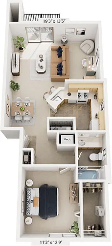 Floor plan One Bedroom End - GR