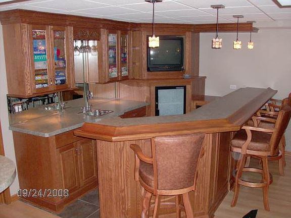 Custom Wet Bar with Ice Maker and T.V. Space