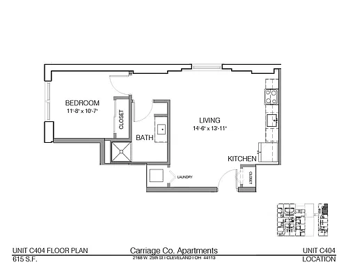 Floor plan c1-615 - 1 bed, 1 bath