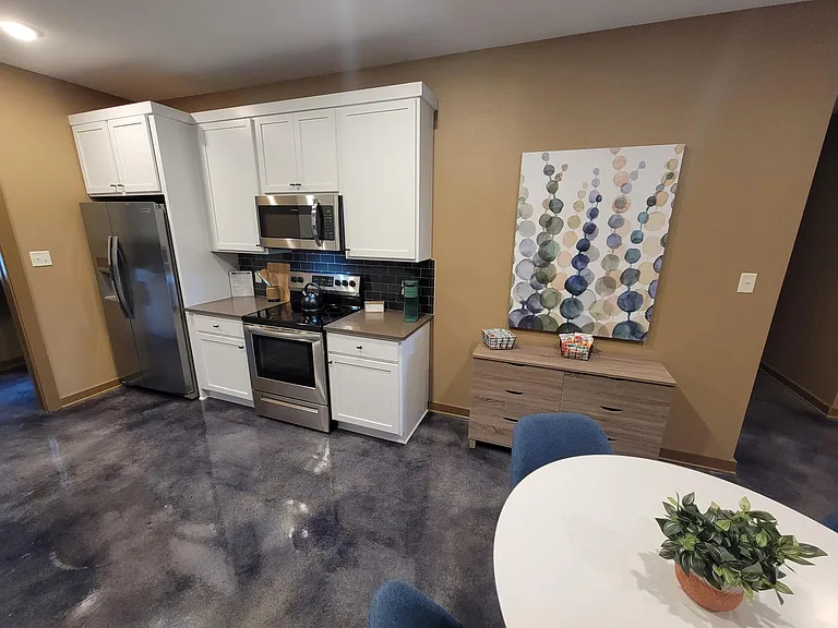 The kitchen space.