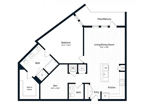 Floor plan One Bedroom One Bath Den (1079 SF)