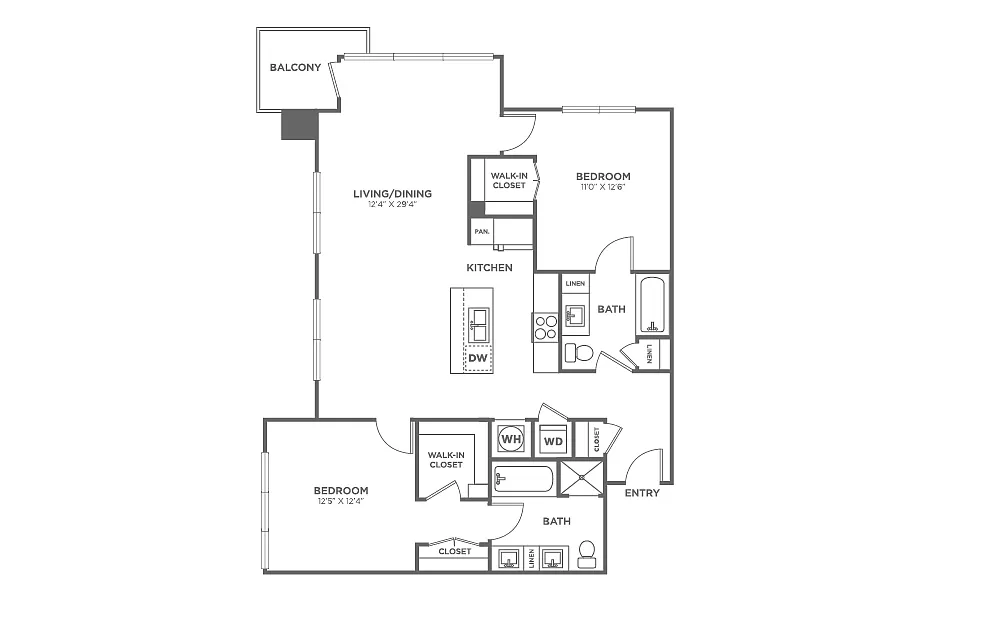 Floor plan Two Bedroom Two Bath (1,228 SF)