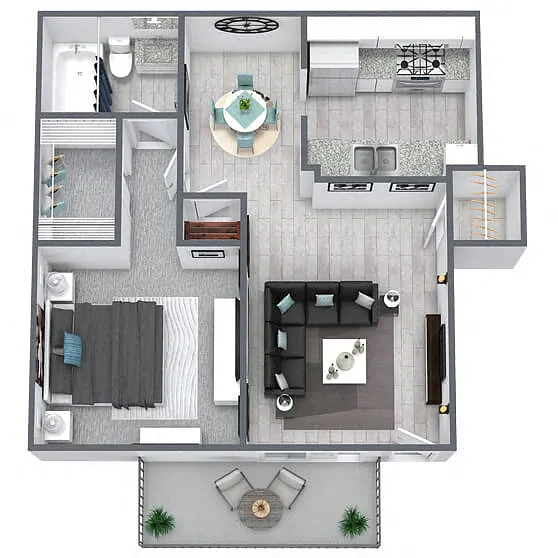 Floor plan A1: 1 Bed 1 Bath