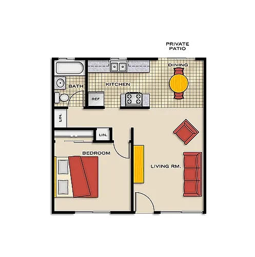 Floor plan 1 Bedroom with Patio