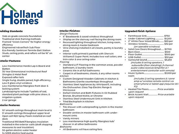 Standard features and finishes