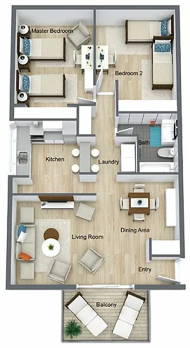 Floor plan 2 Bedroom, 1 Bathroom Renovated