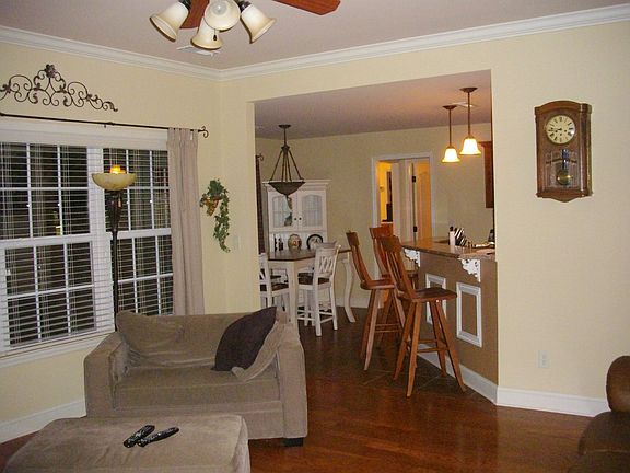 view from greatroom into breakfast area