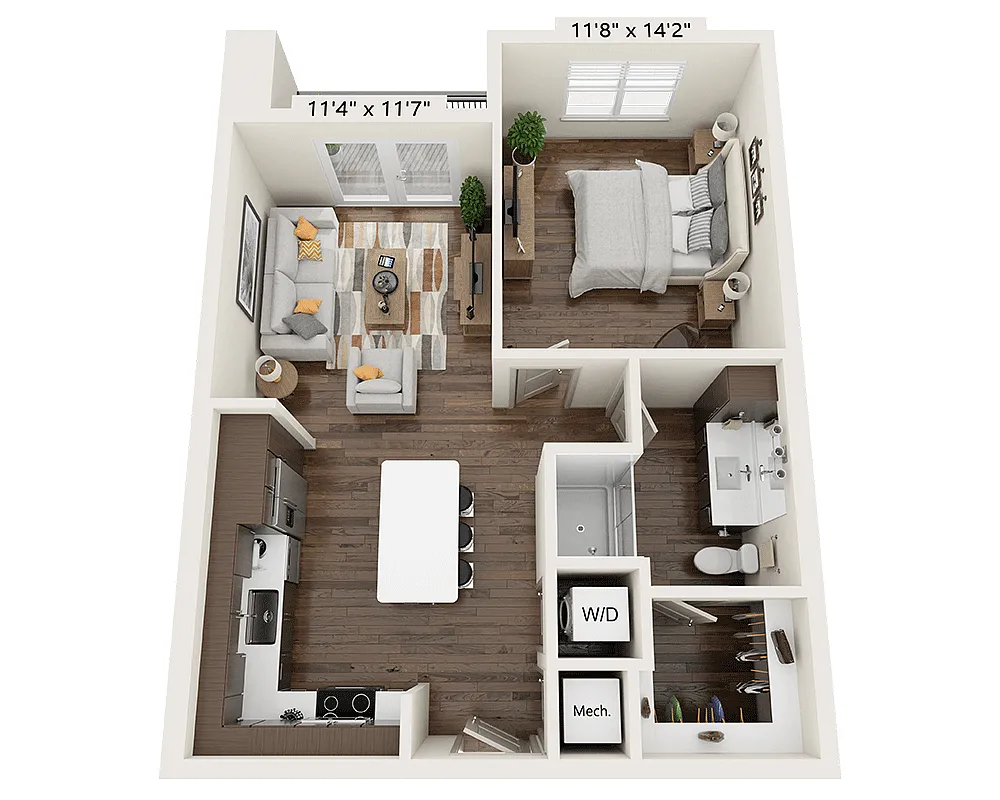 Floor plan One Bedroom A1J-III