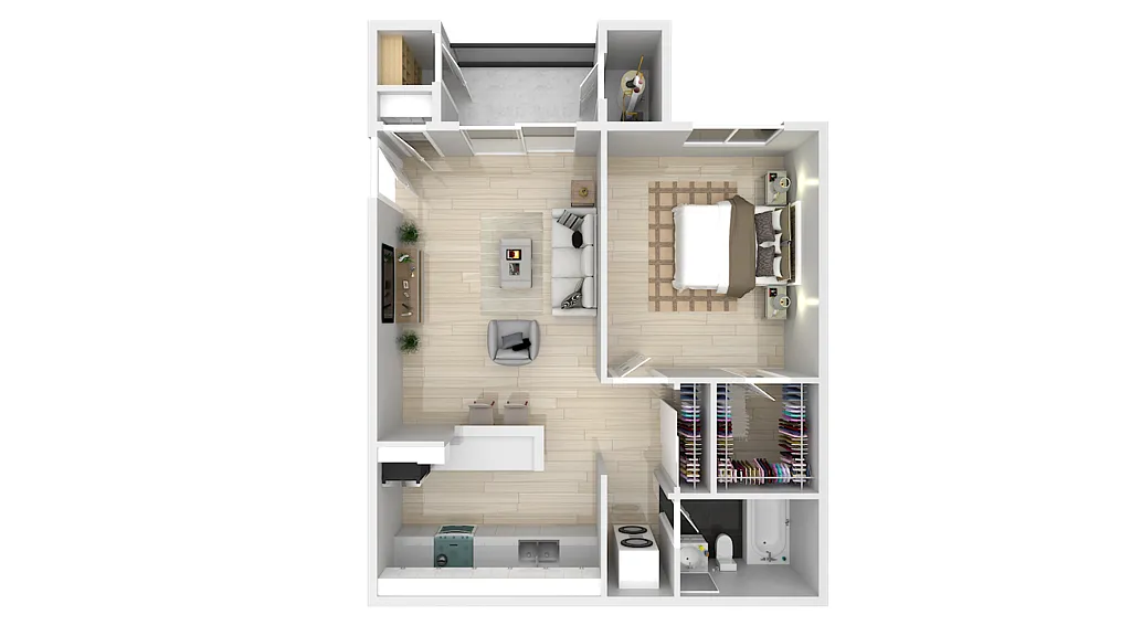 Floor plan 1Bed 1Bath 694sf
