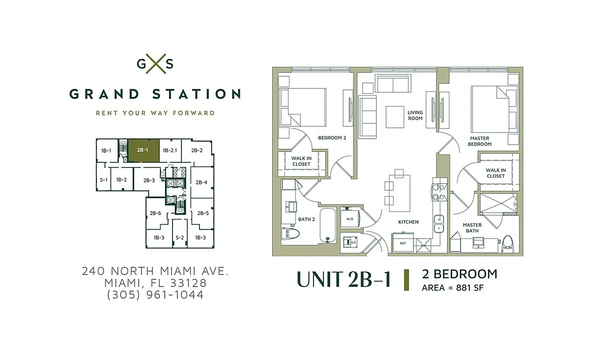 Floor plan 2 Bed 2 Bath (2B-1)