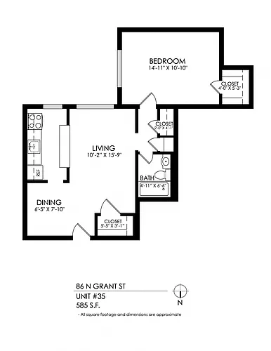 Floor plan 86 Grant 1 Bedroom x 1 Bathroom