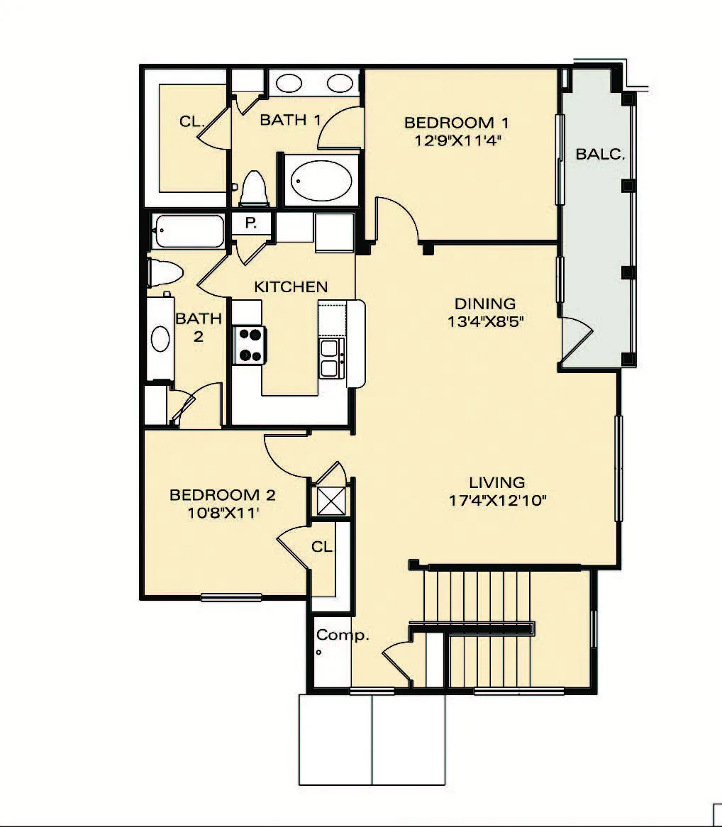 Floor plan Two Bedroom Aruba - Call for Availability