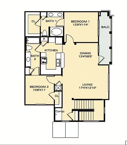Floor plan Two Bedroom Aruba - Call for Availability