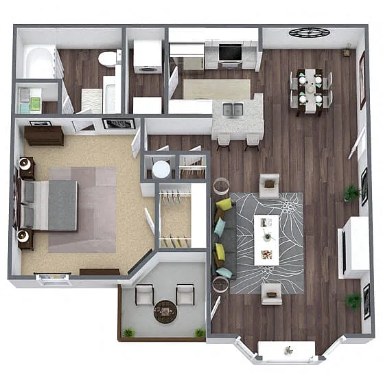 Floor plan A2: 1 Bed 1 Bath