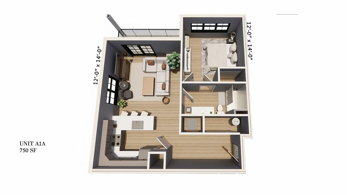 Floor plan 1-Bedroom 1-Bathroom | 750 sqft