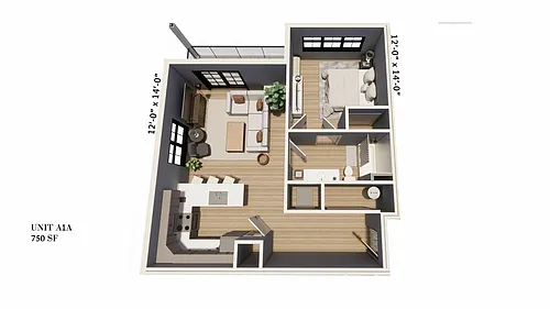 Floor plan 1-Bedroom 1-Bathroom | 750 sqft