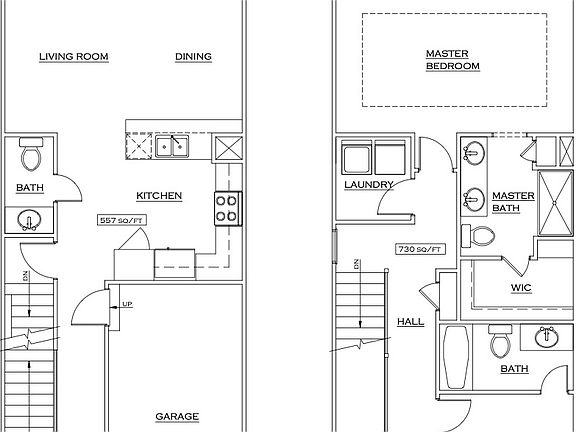 The 2 Bedroom, 2.5 bathroom Floor Plan