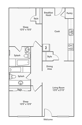Floor plan 2 BR x 2 BA