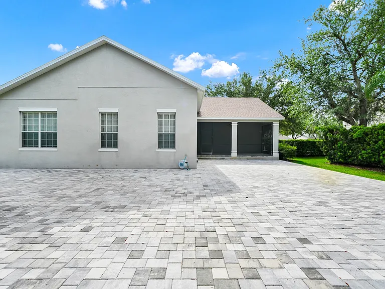 Backyard with newly installed pavers