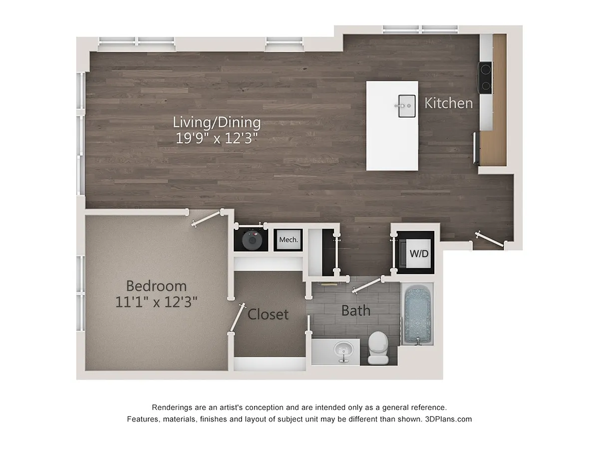 Floor plan One Bedroom One Bathroom (832 SF)