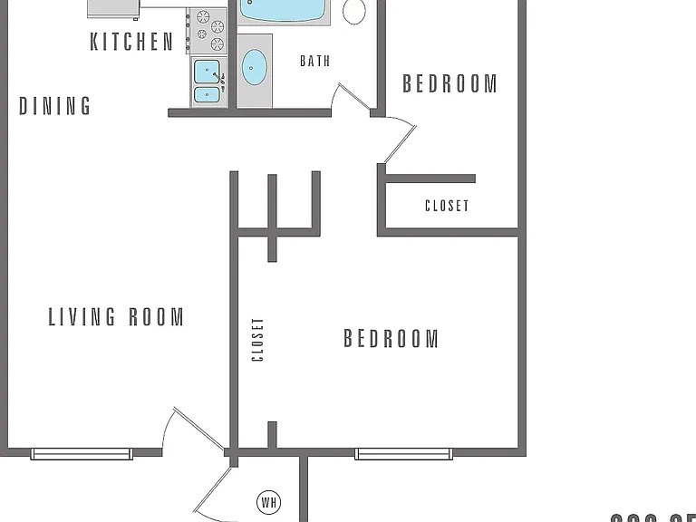 2 Bedroom, 1 Bath, 629 SF 2 Bedroom, 1 Bath, 629 SF