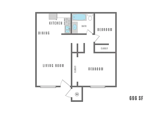 Floor plan 2 Bedroom 1 Bath