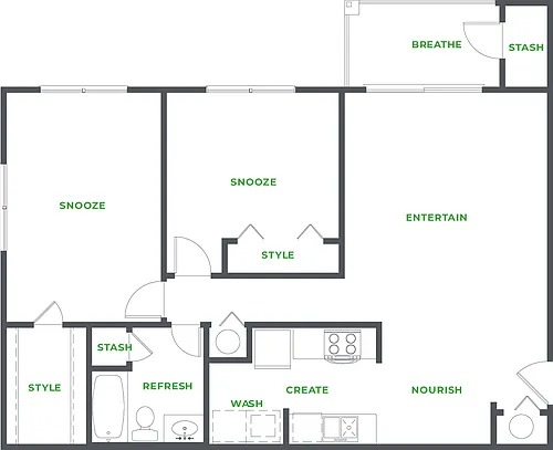 Floor plan 2 BEDROOM 1 BATHROOM (PHASE II)