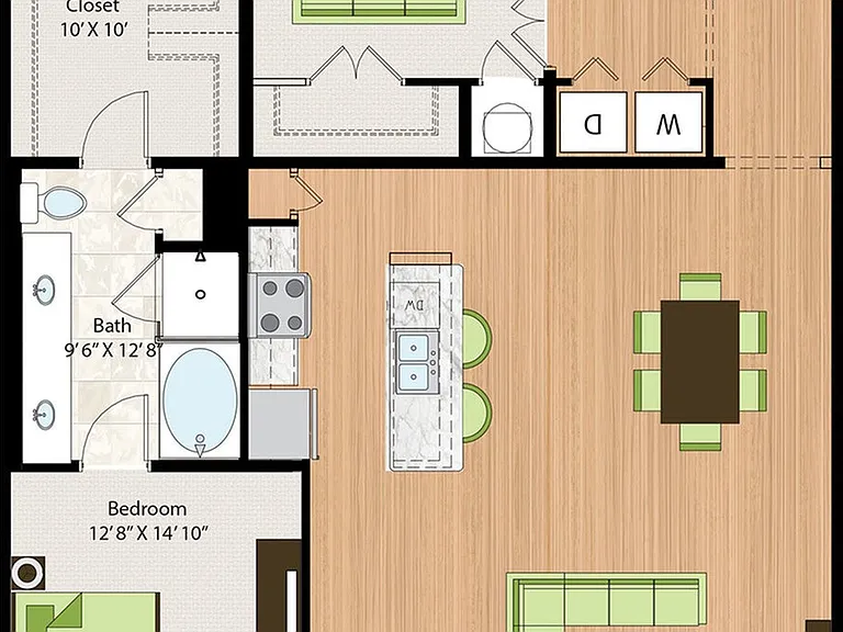 One Bedroom Two Bath with Den (1666 SF) One Bedroom Two Bath with Den (1666 SF)
