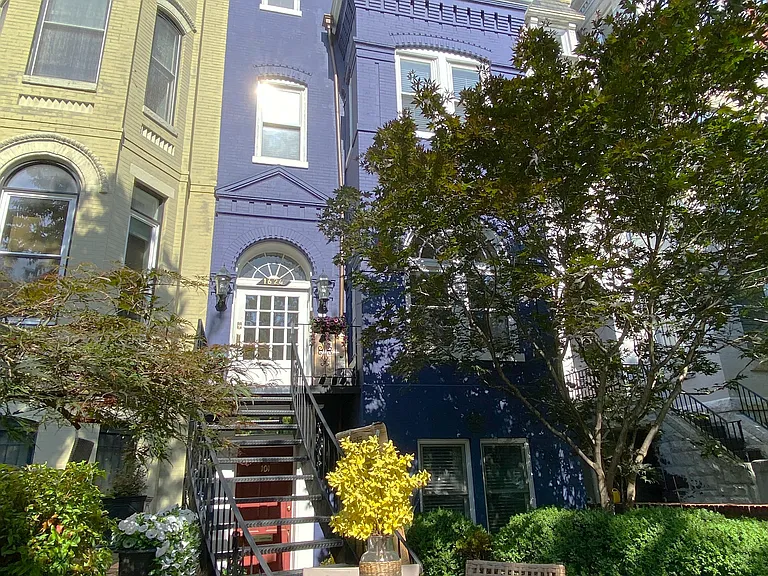 Sidewalk view with patio seating