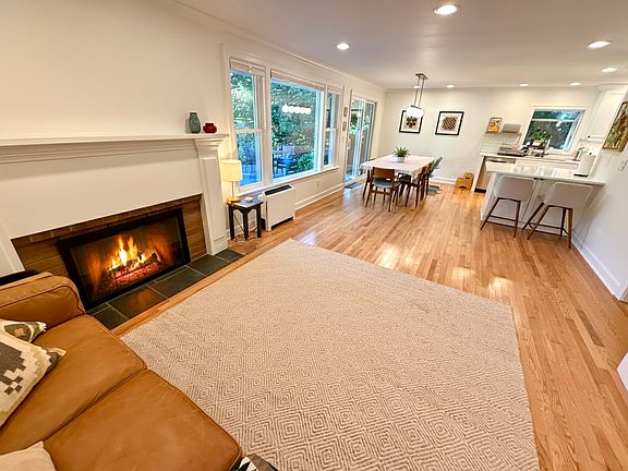 Open living room with gas fireplace