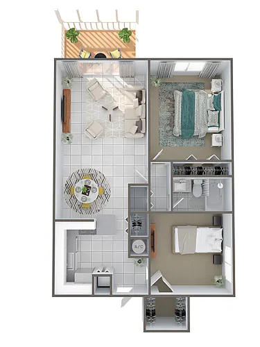 Floor plan B2R - Two Bedroom, One Bathroom