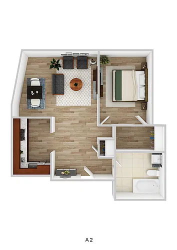 Floor plan 1 Bedroom/ 1 Bath (A2)