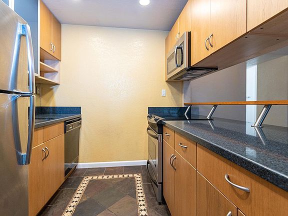 Open, galley kitchen 