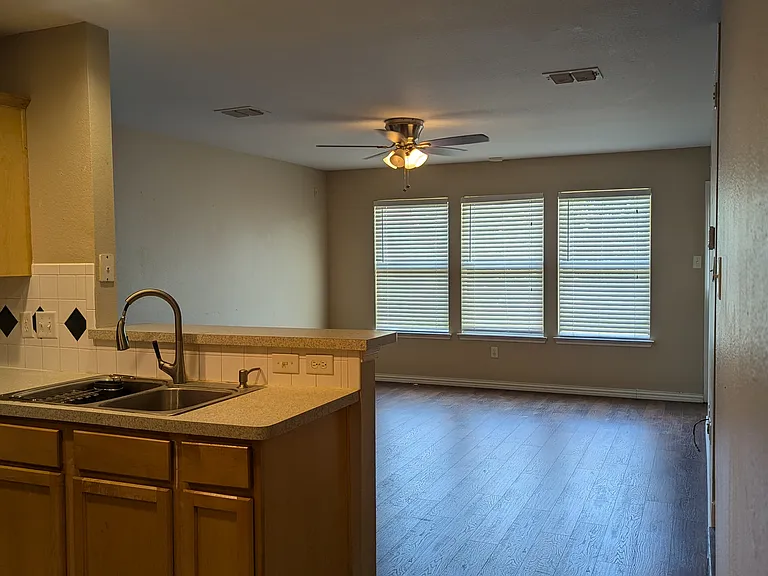 Kitchen looking into first floor living area.