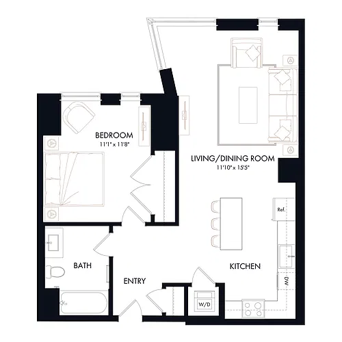Floor plan A6a | 1 Bed | 1 Bath