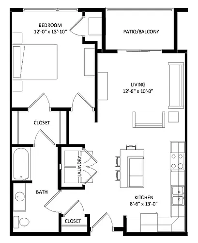 Floor plan 1 Bedroom A ADA