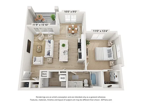 Floor plan I101 FURNISHED Month To Month